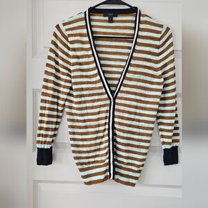 J. Crew Stripe Gauze Cardigan sweater in cappuccino brown and mint green & navy